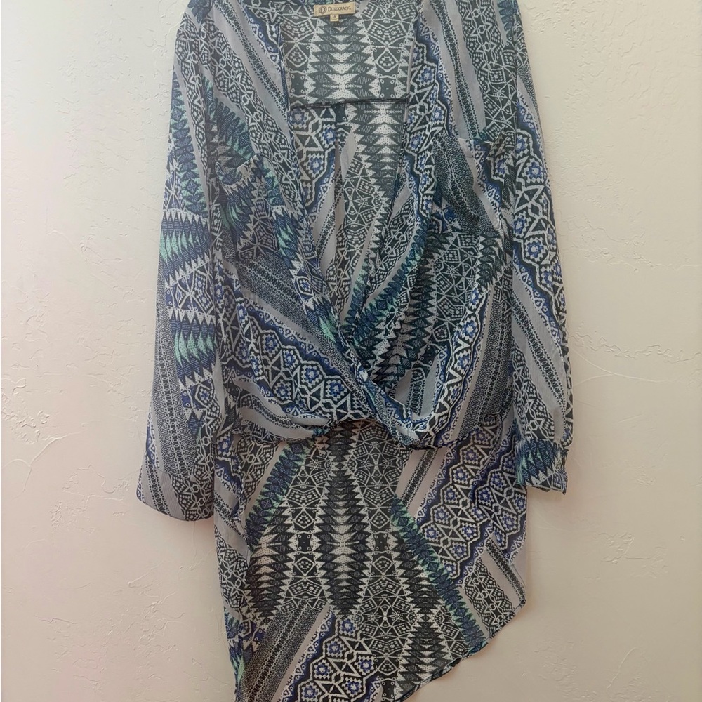 Democracy Blue and Gray Patterned Skirt Set